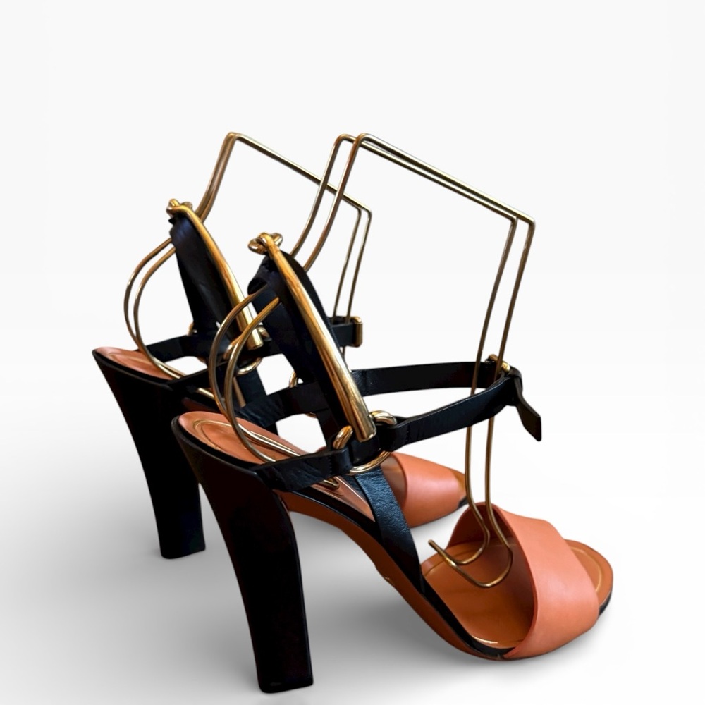 Gucci Horsebit Accent Leather Block Heel Sandals - Black & Cognac EU 38.5 US 8.5 - Picture 5 of 15
